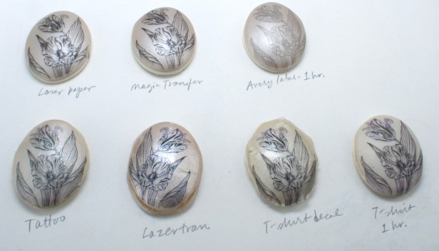 7 transfer tests Lazertran after baking